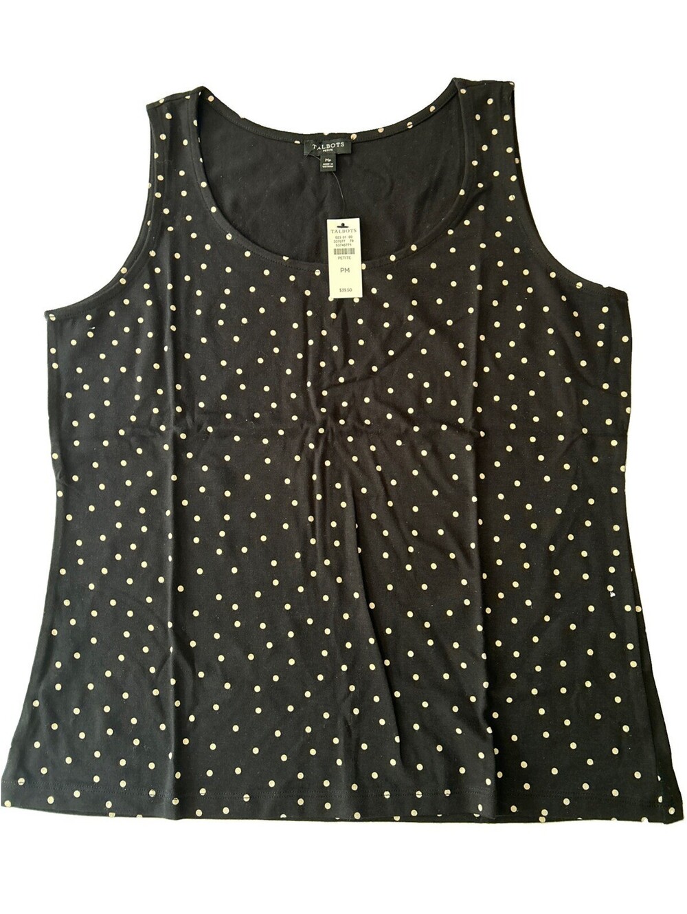 Talbots Top Women Mp Black  Polka Dot Cotton Blend Scoop Neck Sleeveless Tank